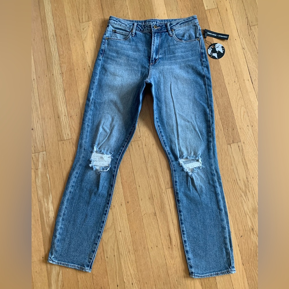 NWT ARTICLES OF SOCIETY HI-RISE STRAIGHT LEG DESTROYED KNEES FADED JEANS SIZE 26